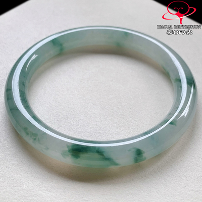 豪8印象V261000V2222翡翠圆条手镯圈口53.8天然冰种绿飘花玉手镯