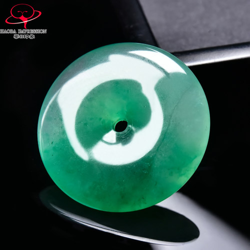 豪8印象翡王妃F25005F193非洲翠平安扣吊坠冰种绿飘花玉古环挂件