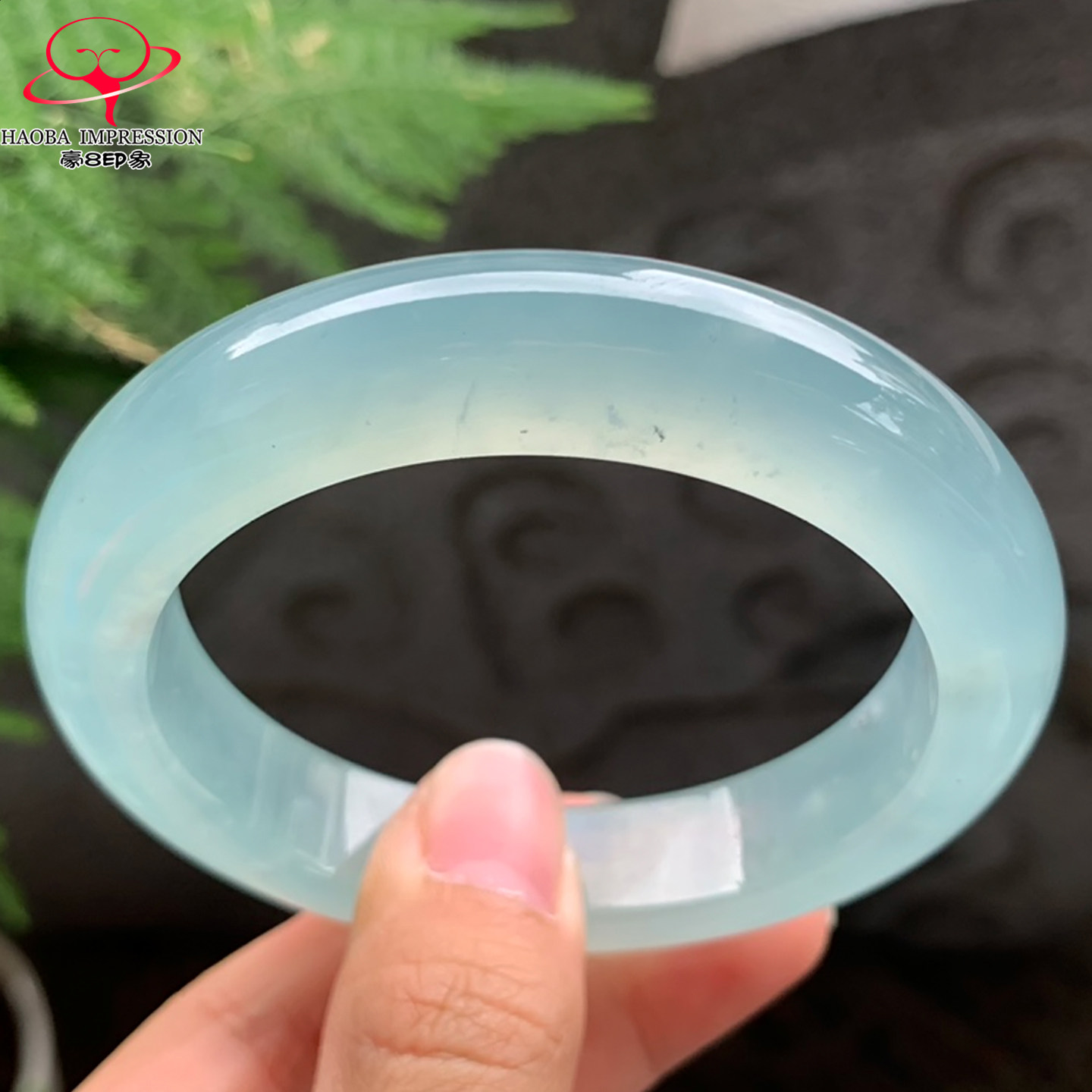 豪8印象V216翡翠手镯圈口56.7天然高冰种天空蓝缅甸a货珠宝玉手镯