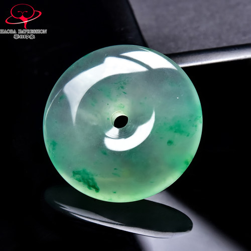 豪8印象翡王妃F25012F176非洲翠平安扣吊坠冰种绿飘花玉古环挂件