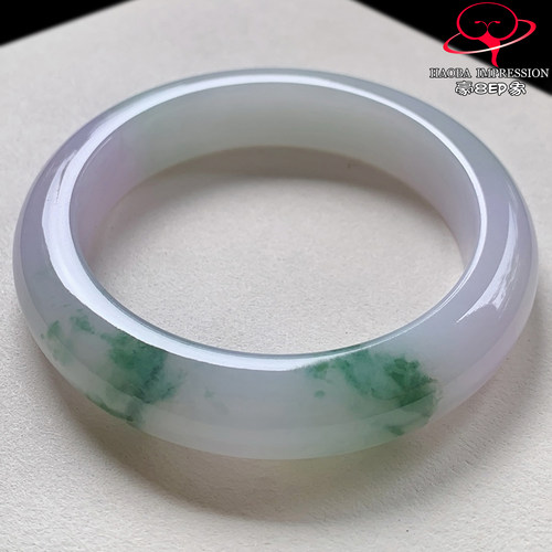 豪8印象V26480V2320翡翠手镯圈口54.4天然冰种紫底绿飘花玉手镯