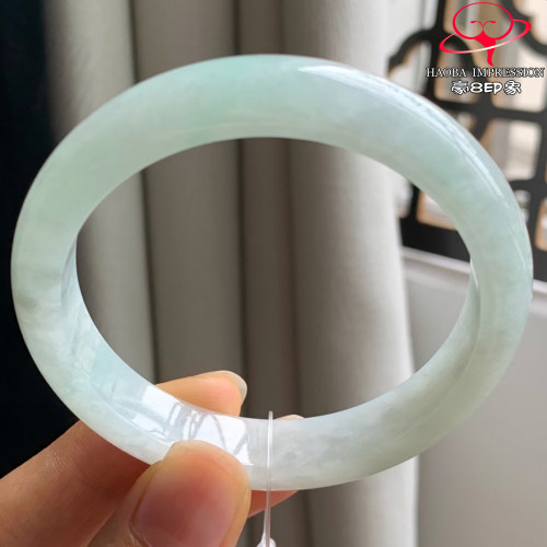 豪8印象W26080W731天然A货翡翠圈口53.4冰糯种晴水清新正圈玉手镯