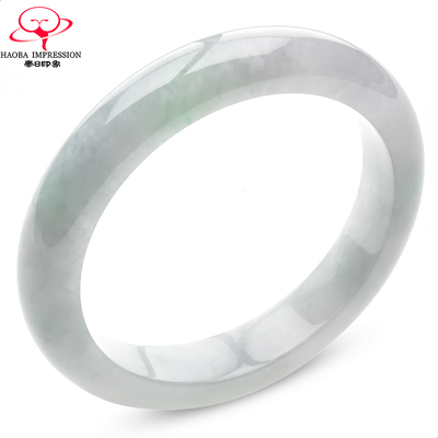 豪8印象手镯之家S3-209翡翠手镯圈口55.4mm天然缅甸白底淡绿玉镯