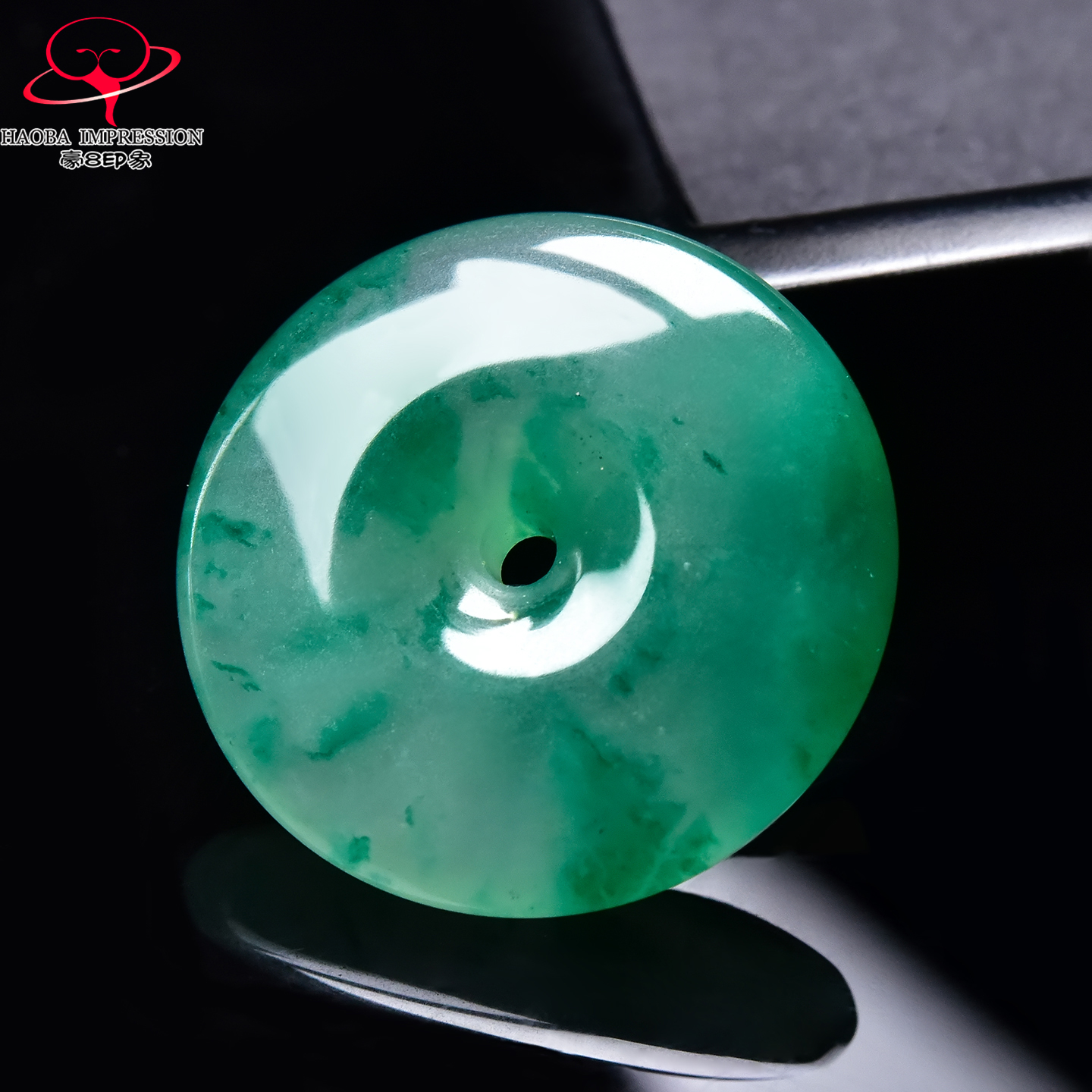 豪8印象翡王妃F25012F177非洲翠平安扣吊坠冰种绿飘花玉古环挂件