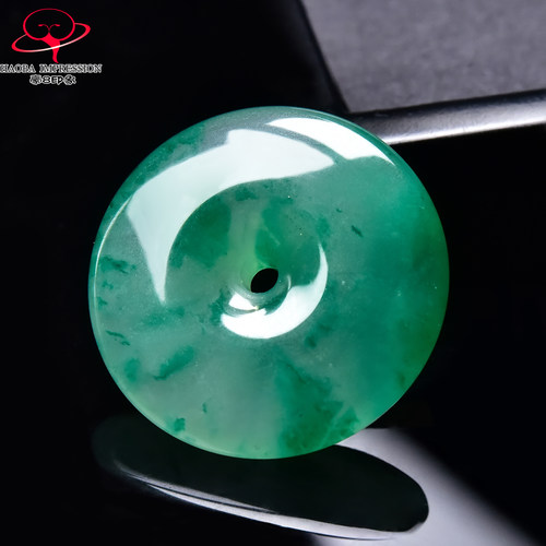 豪8印象翡王妃F25012F177非洲翠平安扣吊坠冰种绿飘花玉古环挂件