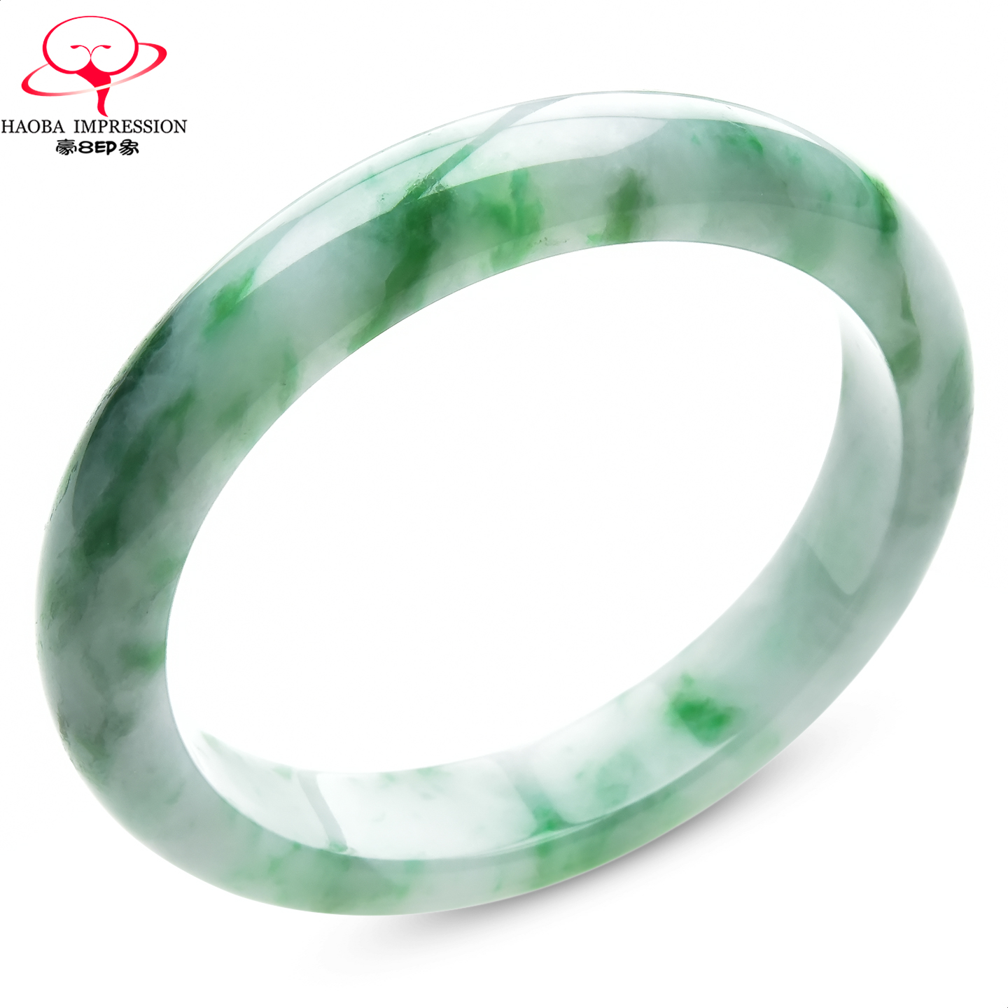豪8印象手镯之家S1825180Y141翡翠手镯圈口61.0mm白底带翠玉镯