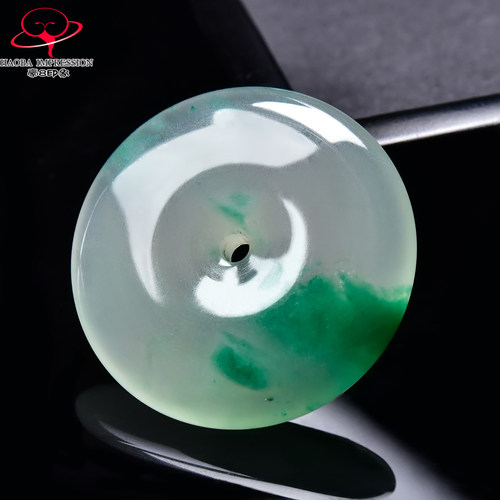 豪8印象翡王妃F25012F171非洲翠平安扣吊坠冰种绿飘花玉古环挂件