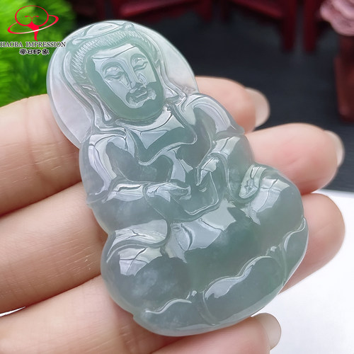 豪8印象X26060X689翡翠观音吊坠天然冰种湖水绿缅甸玉观音挂件21g