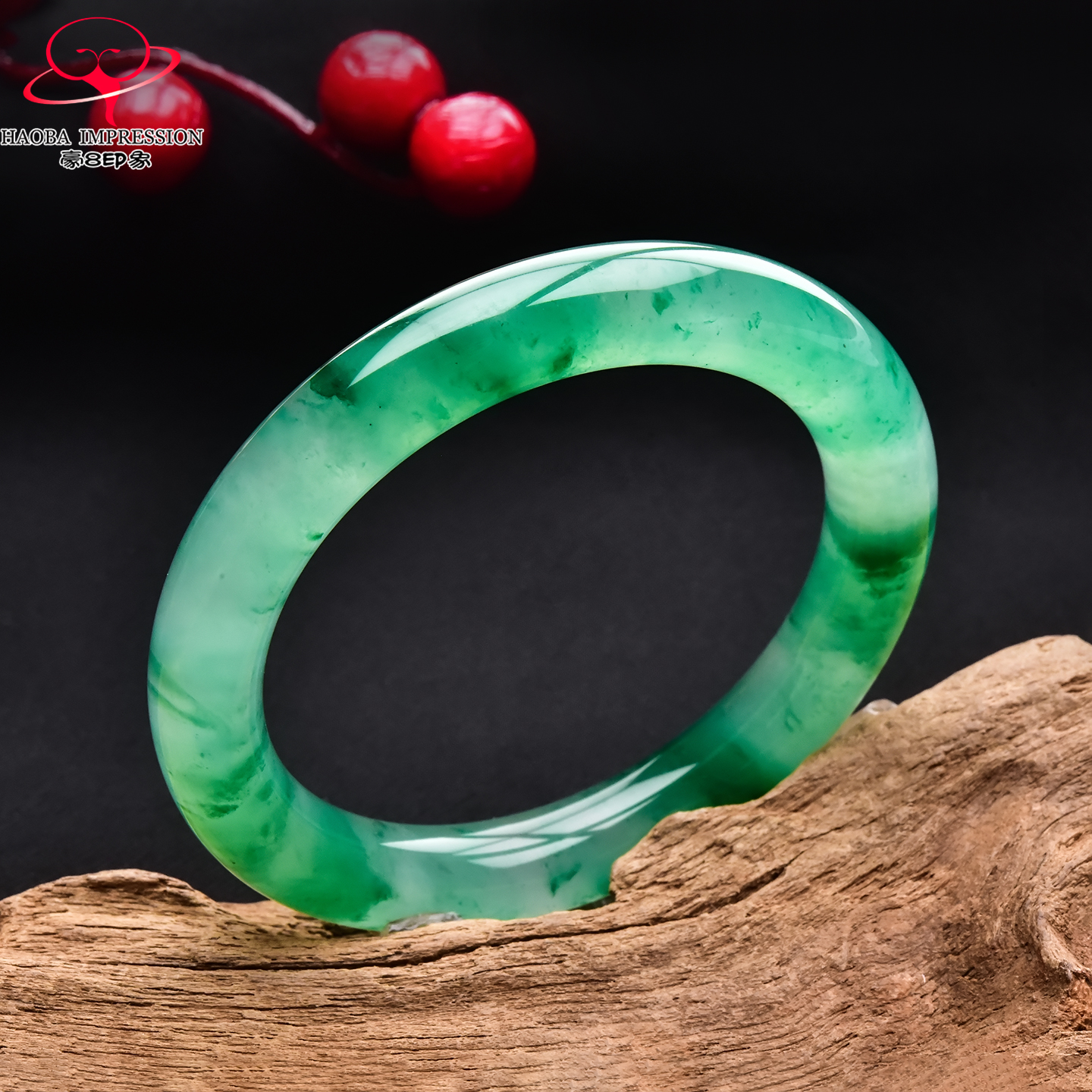 豪8印象翡王妃F1825180F106非洲翠手镯圈口55.0mm冰种绿飘花玉镯