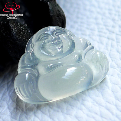 豪8印象L26100L183翡翠笑佛吊坠天然缅甸a货冰种冰白玉弥勒佛挂件