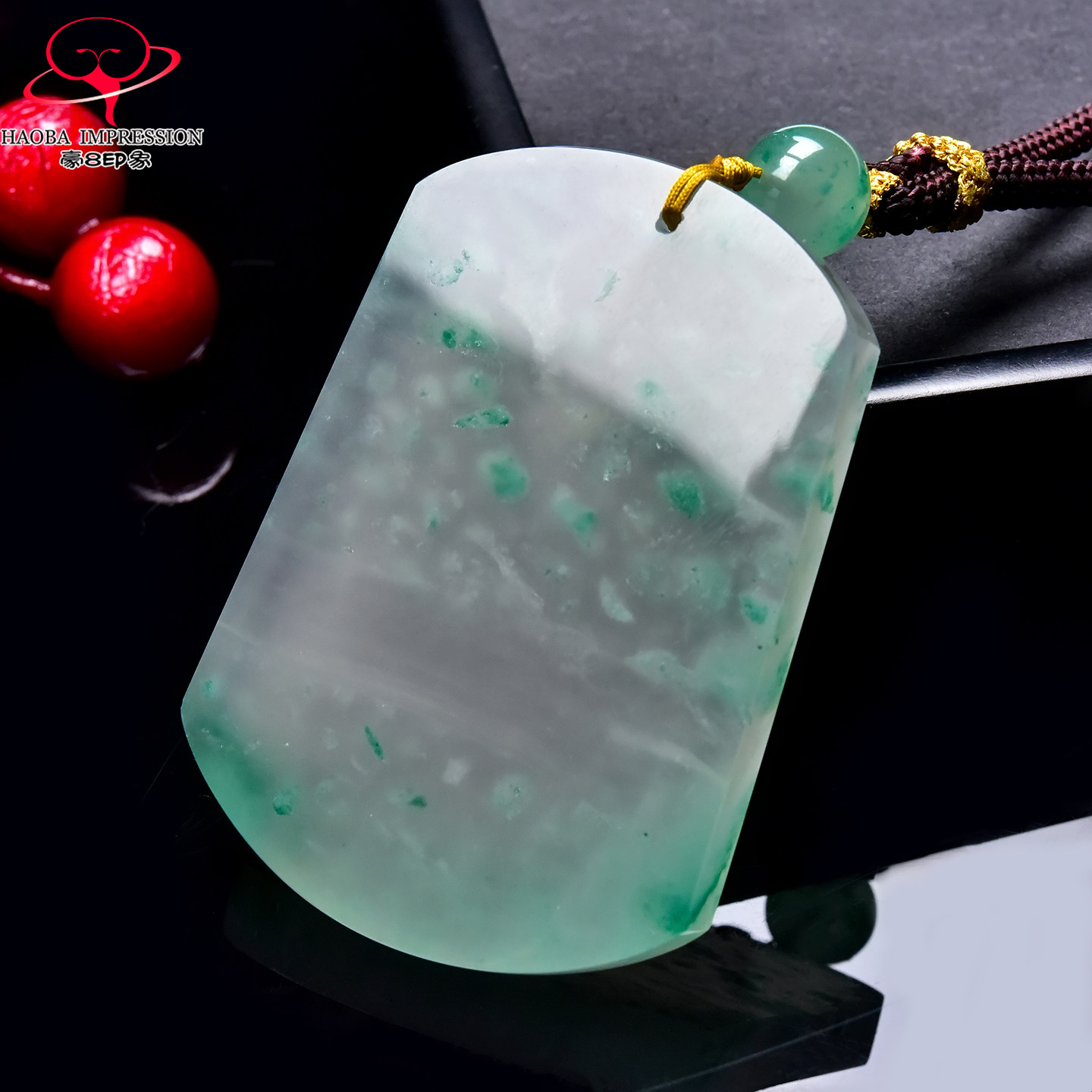 豪8印象翡王妃F25048F102非洲翠无事牌吊坠天然冰种绿飘花玉挂件