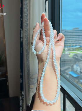 豪8印象P1107冰种白月光翡翠项链/手串6.5/108颗天然缅甸玉珠链子