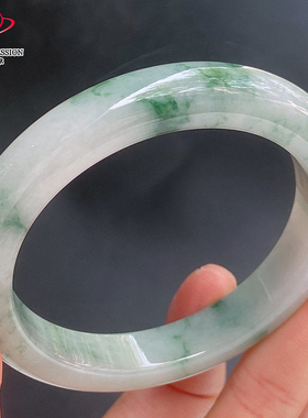 豪8印象手镯之家Z26110Z206翡翠手镯圈口58.8mm白底绿飘花玉手镯