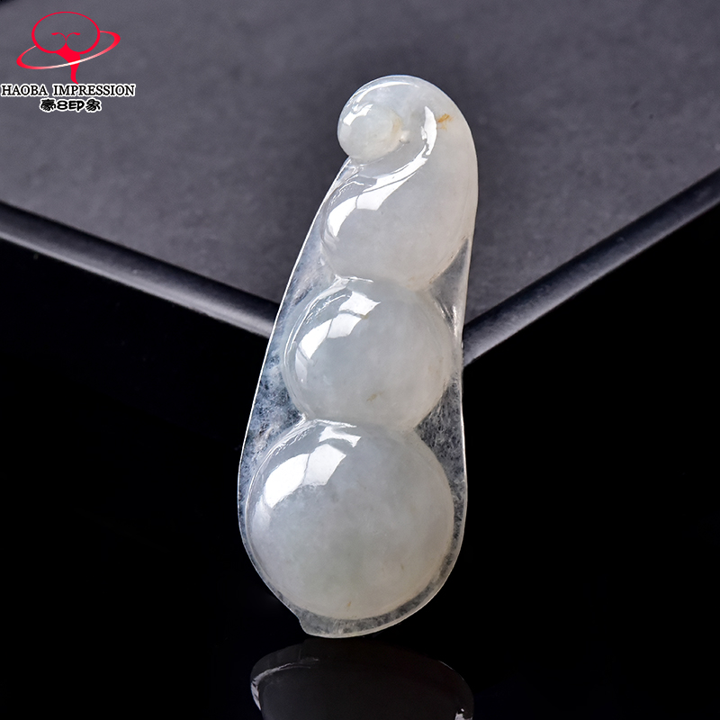 豪8印象·手镯之家H505翡翠四季豆吊坠天然冰种冰白福豆玉挂件