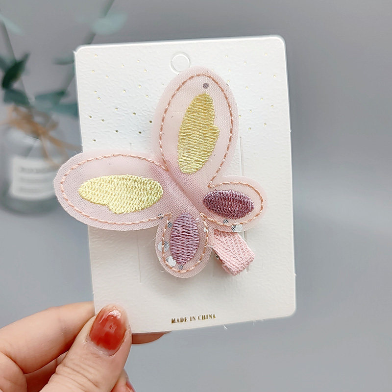 小女孩清新布艺纱网刺绣蝴蝶五瓣花发夹公主刘海夹可爱宝贝发饰