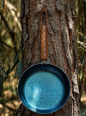 野人bushcraft户外露营章丘锻打铁锅传统炒菜锅BC平底锅鱼鳞煎锅