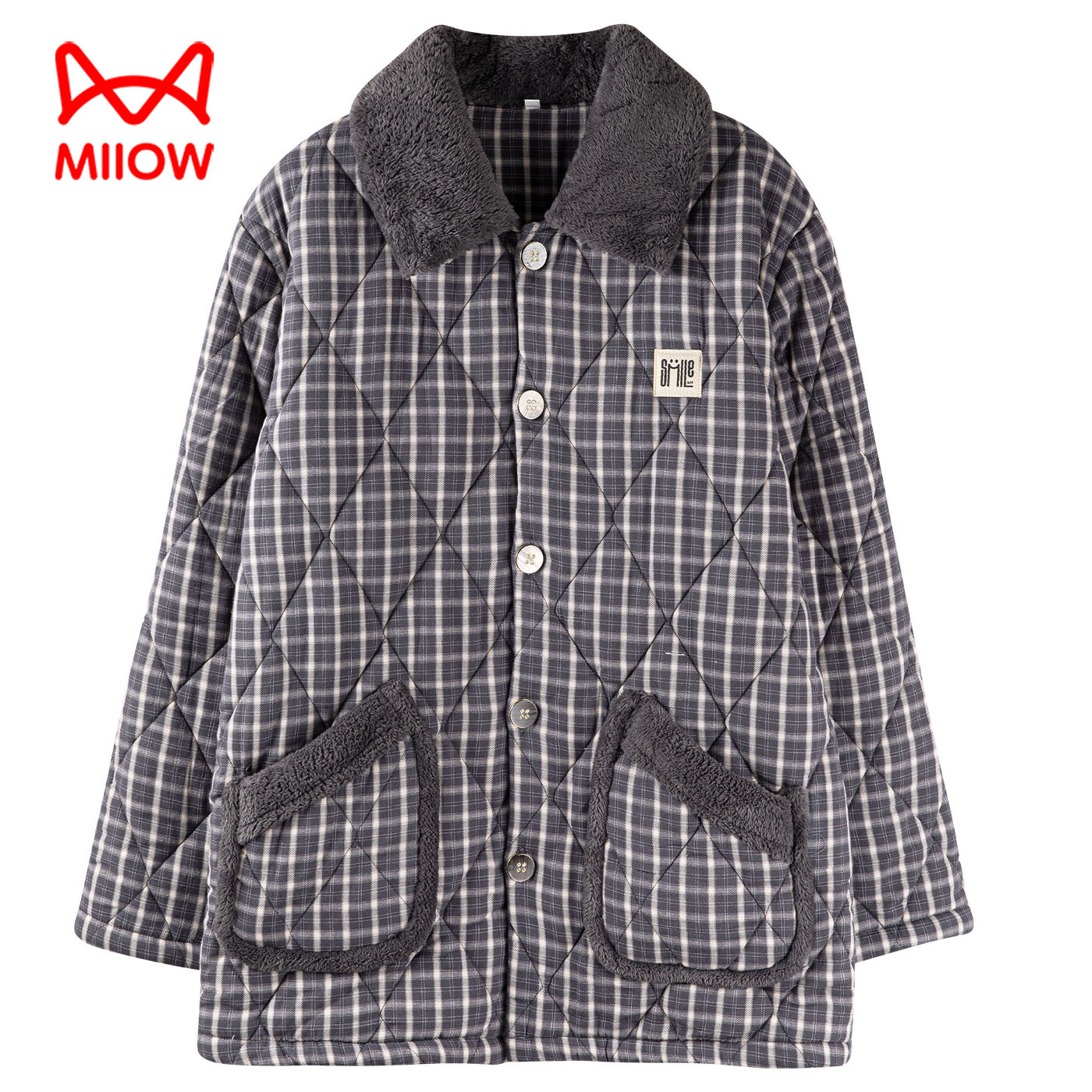 猫人单件上衣男士睡衣冬季三层纯棉加厚加绒夹棉珊瑚绒保暖家居服