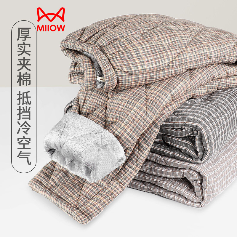 猫人睡裤冬季男士纯棉加绒加厚三层夹棉珊瑚绒保暖秋冬睡裤家居裤