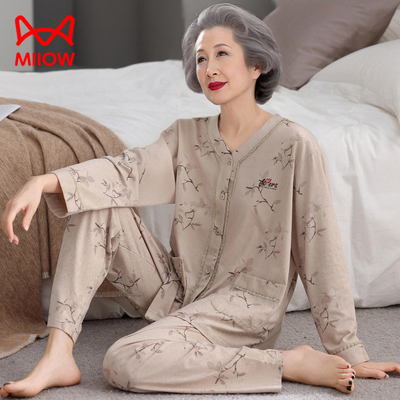 中老年妈妈纯棉长袖睡衣2026新款