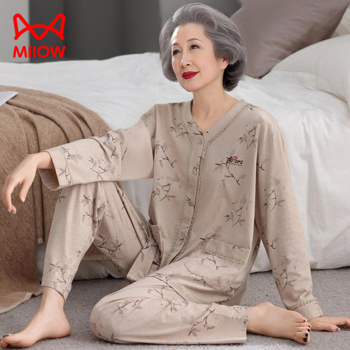 中老年妈妈纯棉长袖睡衣2026新款