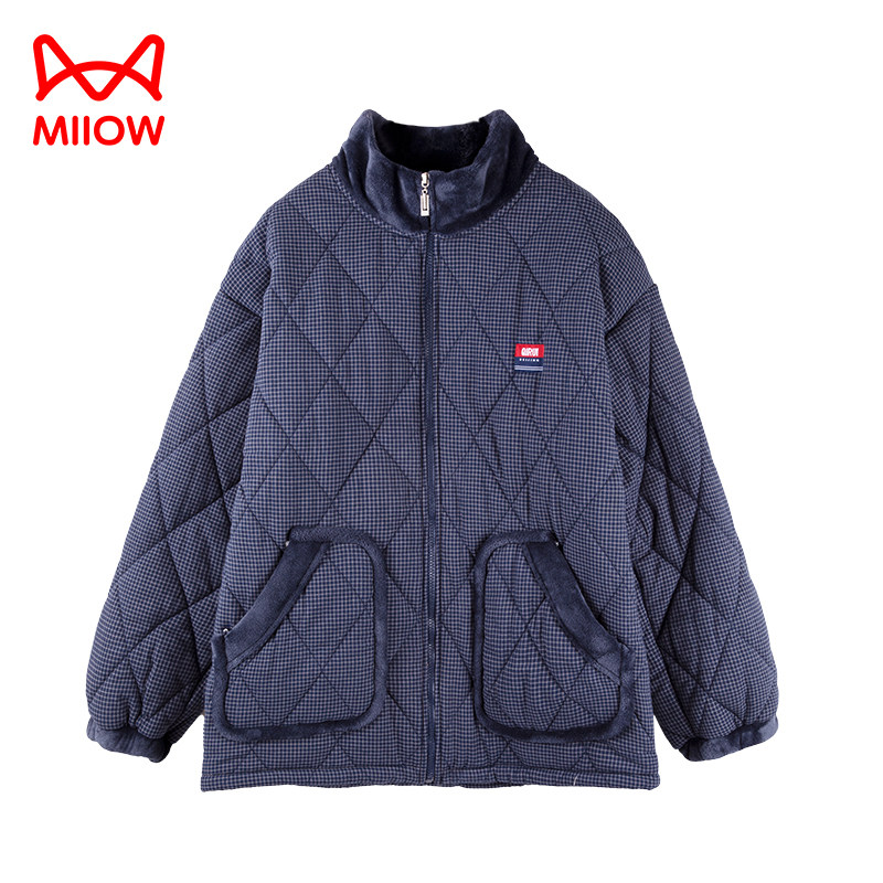 猫人男冬季三层加厚纯棉夹棉睡衣加绒保暖拉链睡衣单件上衣可外穿