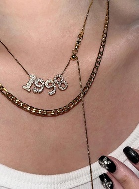金银两色ins辣妹欧美微镶锆石锁骨链女立体英语字母项链毛衣链潮