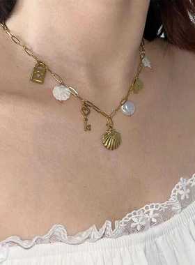 原创设计贝壳吊坠锁骨链