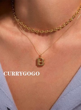 26个字母铜镀18K真金吊坠锁骨链