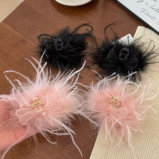 新款羽毛蝴蝶结刘海夹7cm前额碎发夹半扎发公主头超仙小号抓夹