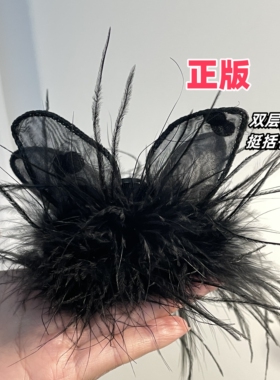 波点兔耳羽毛刘海夹秋冬发饰韩系侧边夹羽毛发夹抓夹
