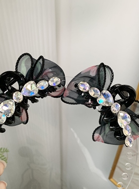 百搭时尚气质高级感AB面月光水钻网纱泡泡纱抓夹7cm