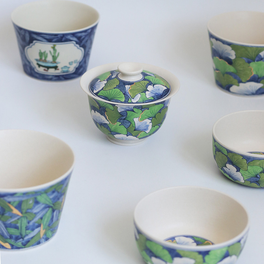 新品虎城竹叶银杏叶釉下彩绘陶瓷盖碗主人杯猪口杯叠叠乐不开片,餐饮具,茶杯,淘宝优惠券,粉丝福利购,淘宝优惠卷