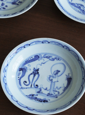 老神仙壶承手绘青花复古元明青花壶承茶盘婴戏图