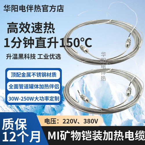 矿物绝缘MI加热电缆 铠装伴热带大功率双芯不锈钢加热丝220V/380V