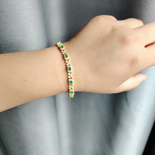 天然祖母绿手链3乘4 925银精工镶嵌精品珠宝首饰