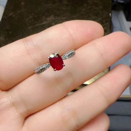 天然鸽血红红宝石戒指5乘7 925银精工镶嵌天然彩宝首饰