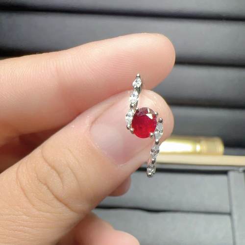 天然鸽血红红宝石戒指4乘5 925银精工镶嵌天然彩宝首饰