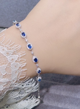 天然皇家蓝蓝宝石满圈手链3乘4 925银精工镶嵌天然彩宝珠宝首饰