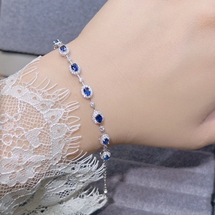 天然皇家蓝蓝宝石满圈手链3乘4 925银精工镶嵌天然彩宝珠宝首饰