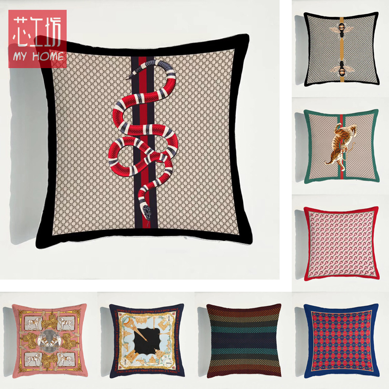 经典GC系列小蜜蜂印花抱枕欧式流苏橱窗丽丝绒沙发方靠垫办公室腰