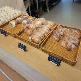 面包馒头筐面包篮仿藤编果篮方形商用收纳筐带提手篮烘焙展示托盘