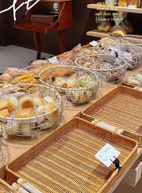 ins面包篮展示篮 茶盘藤篮卤肉篮仿竹篮水果篮长方形收纳筐陈列框