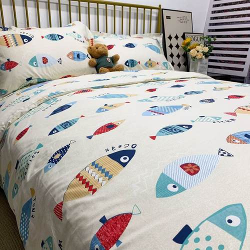 小鱼卡通被套床单四件套柔软亲肤