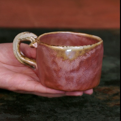 107号手捏树桩马克杯 橘彩炫光 林峰老师柴烧杯上新 茶杯子