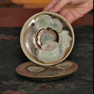 林峰老师 满窑汗重落灰底碟  12CM 多只可选 柴烧壶承