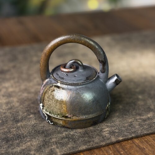 140ml圆环提梁茶壶177号（底小鼓包） 墨彩泥 林峰老师 柴烧茶壶