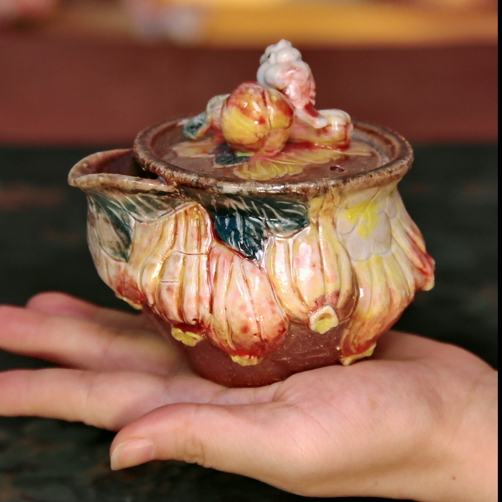 禾木老师 210ml 蜜瓜宝瓶特100号（口沿有泥纹） 柴烧茶壶