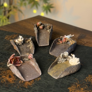 刘荣富老师 熊猫 石榴 荷花 鸟语花香 天鹅茶则茶荷 赏茶器 茶则