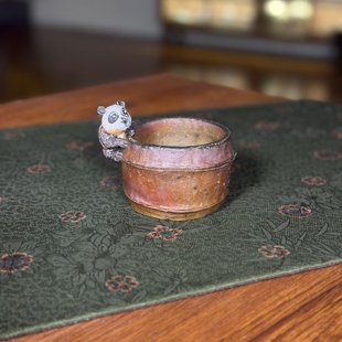 刘荣富老师 柴烧杯 150ml熊猫竹节杯256号.黄陶