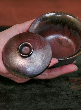 两只可选 120ml七彩雀羽撇口盖碗 特155 特163 柴烧林峰老师 盖碗